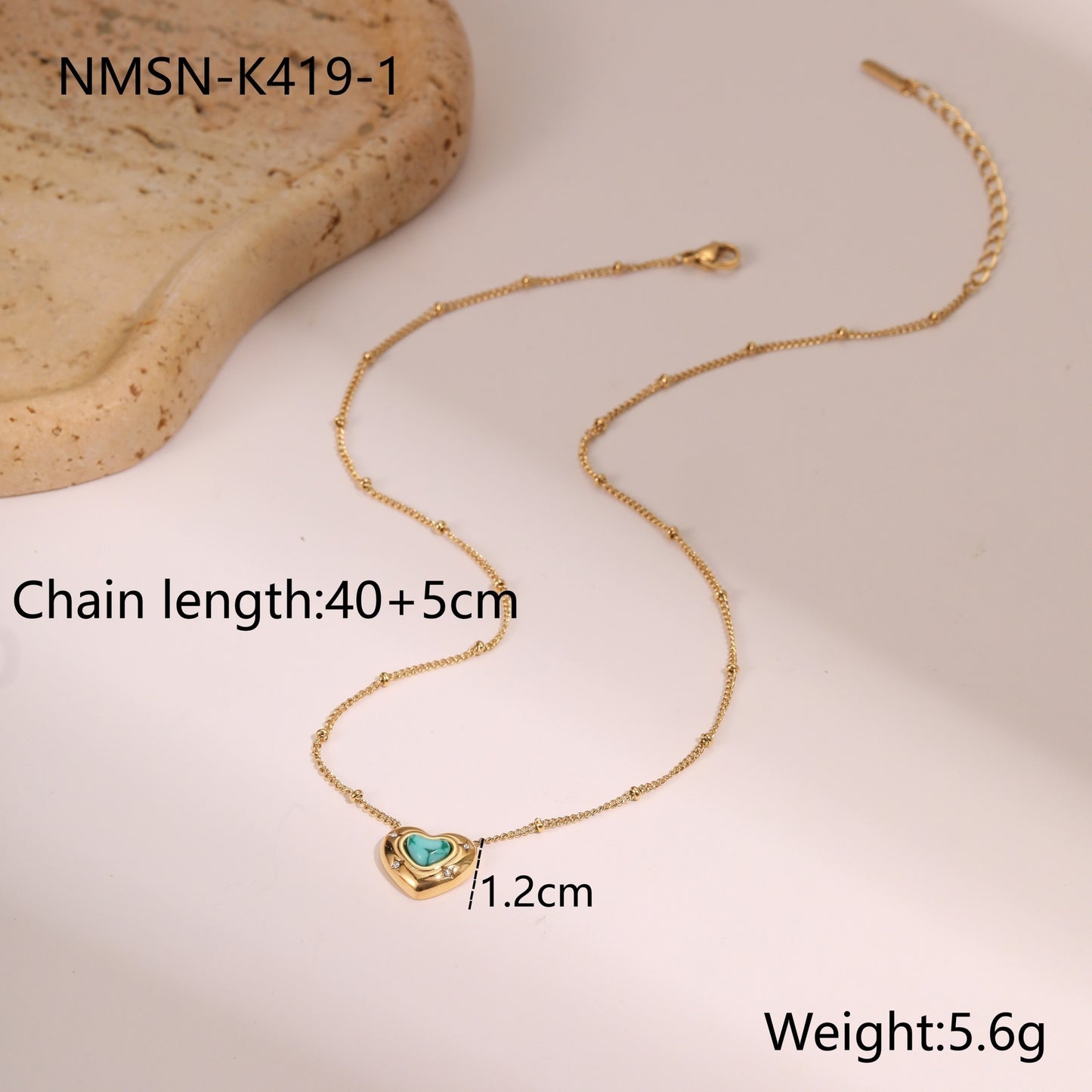 Love Heart-shaped Natural Stone Pendant Titanium Steel Necklace