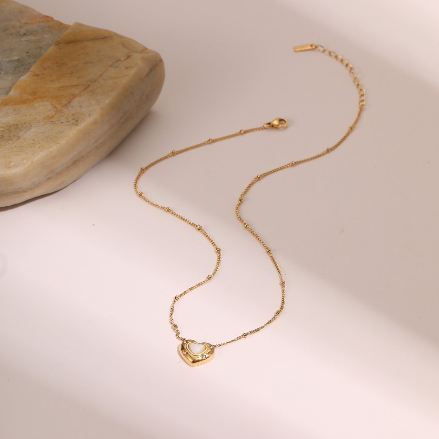 Love Heart-shaped Natural Stone Pendant Titanium Steel Necklace