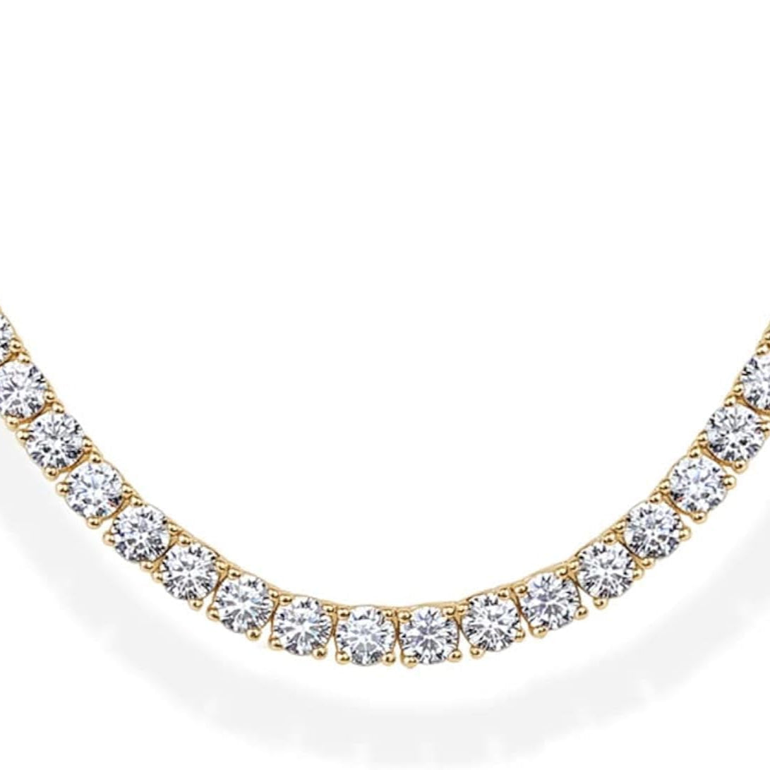 3mm Simulated Diamond Tennis Necklace for Women | Tennis Chain | Chunky Long Gold Necklace