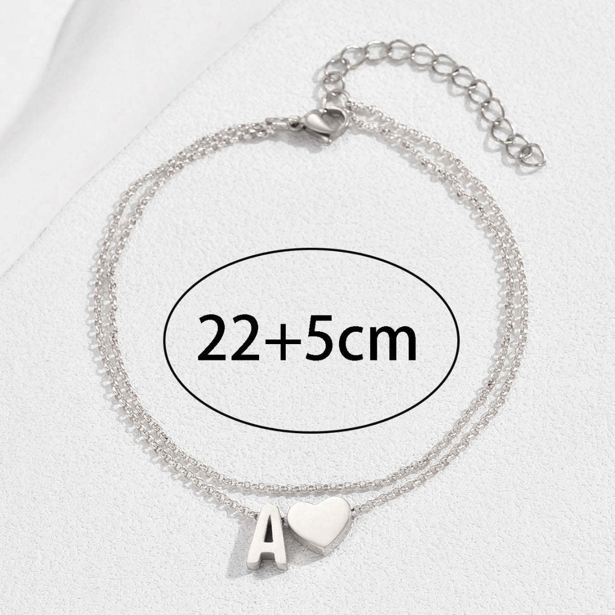 Stainless Steel Heart Initial Anklet Double Layer