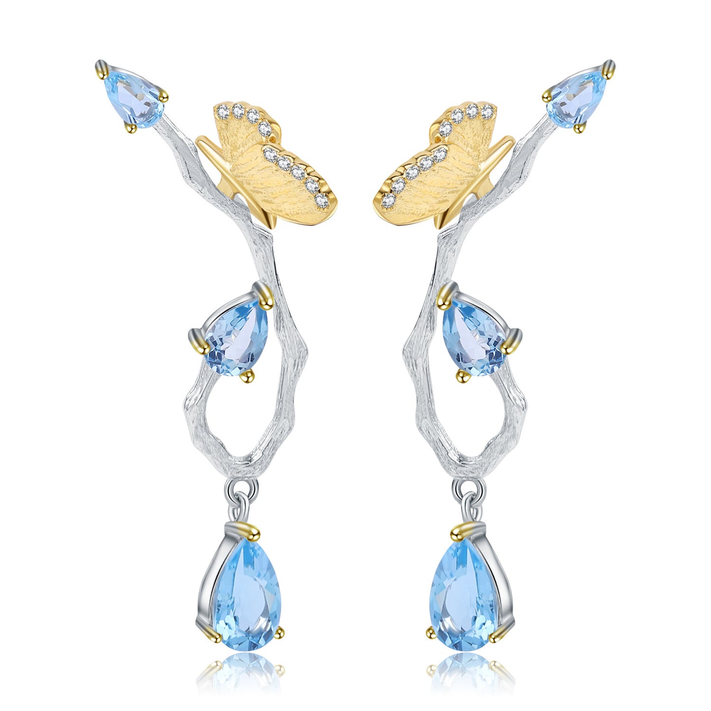 Topaz Butterfly Earrings Elegant Natural Style in Sterling Silver