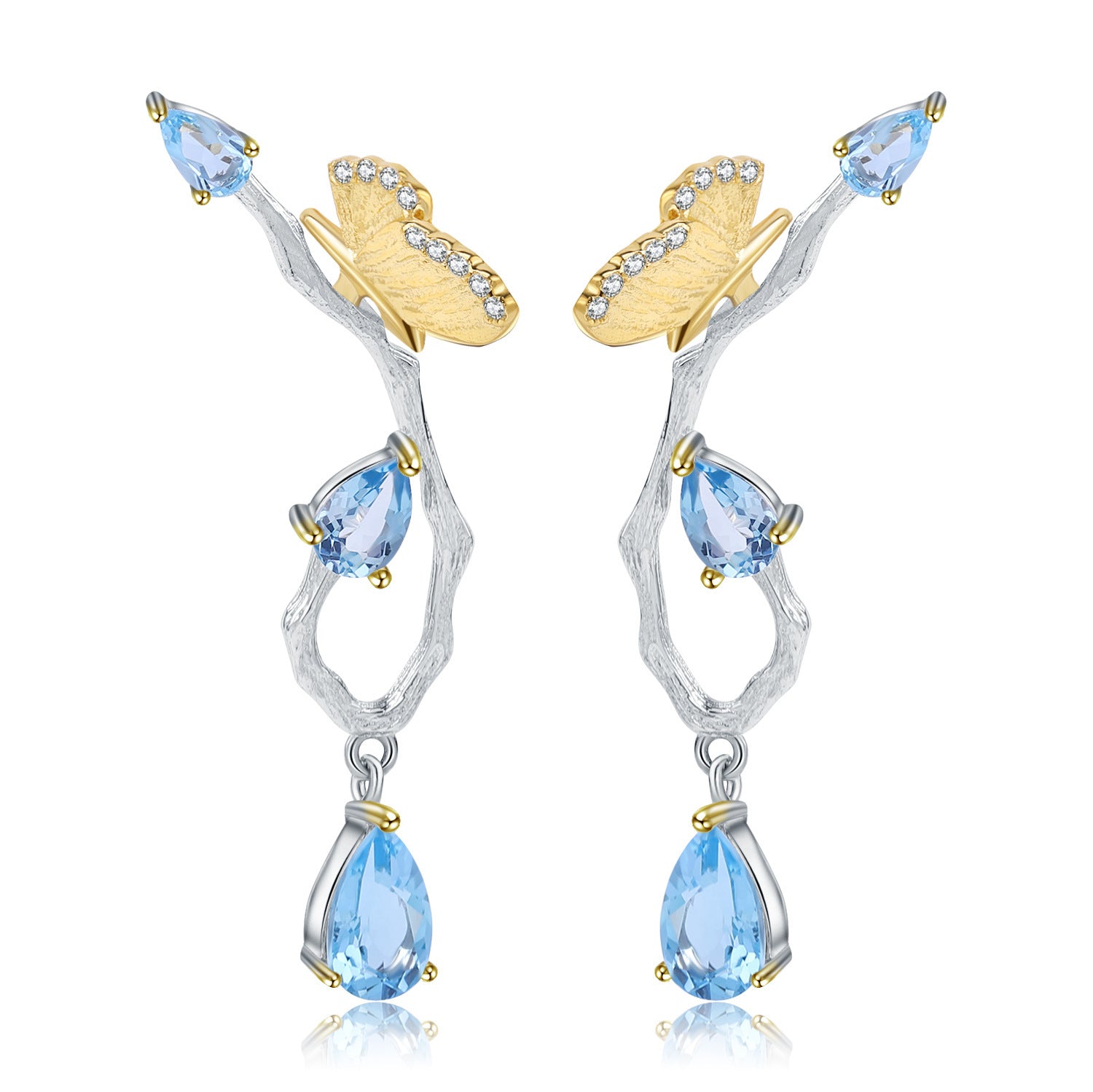 Topaz Butterfly Earrings Elegant Natural Style in Sterling Silver