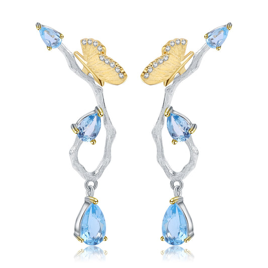 Topaz Butterfly Earrings Elegant Natural Style in Sterling Silver