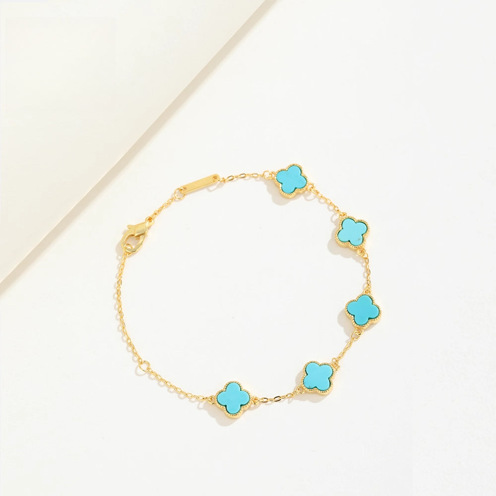 Natural Turquoise Four-leaf Clover Bracelet 925 Silver 18k Gold Plated Wedding Gift Birthday Gift Anniversary Gift