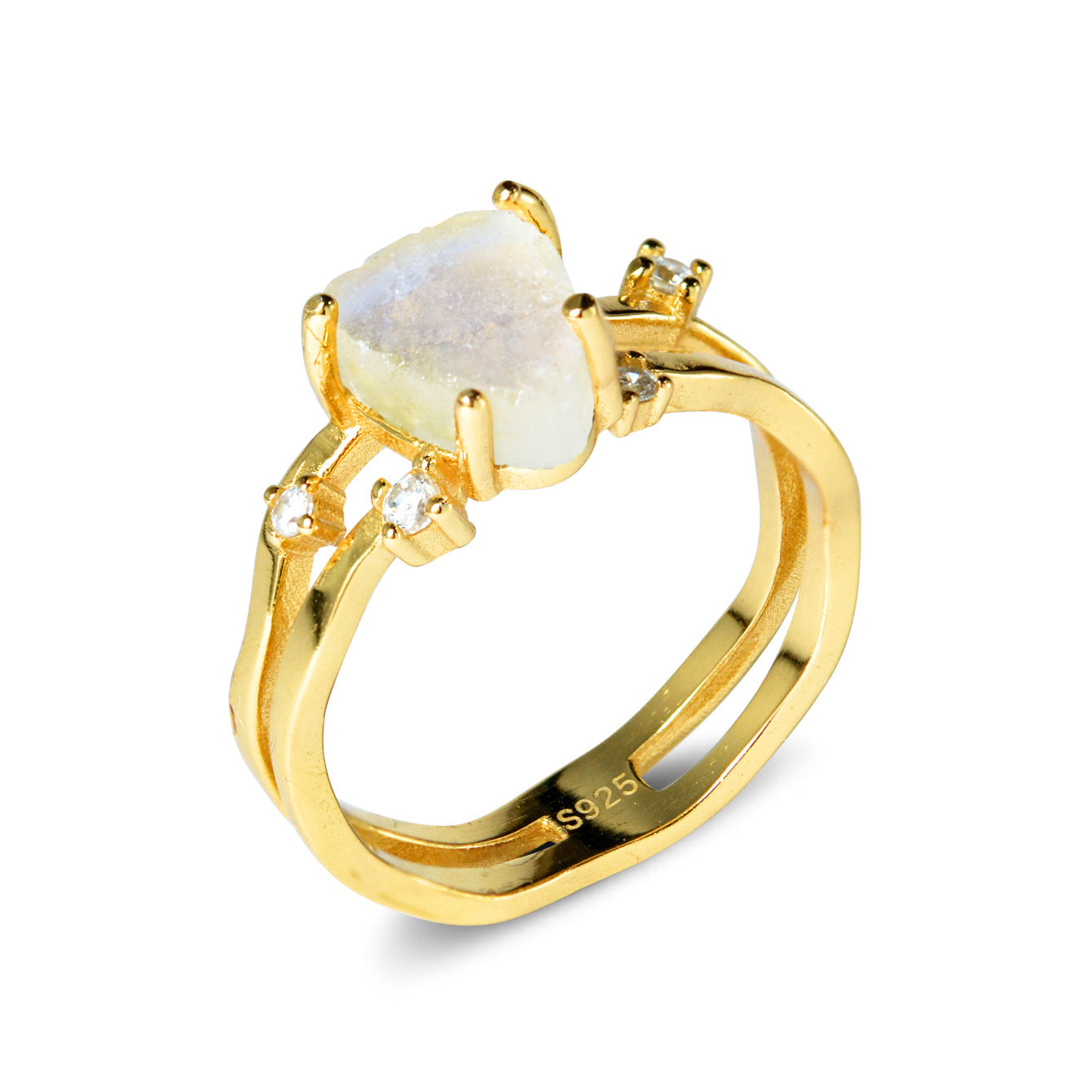 925 Silver Irregular Triangle Moonstone Ring Semiprecious Ring Gift For Her