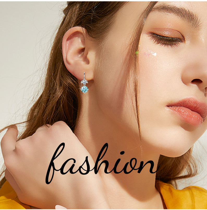 Blue Moissanite Dangle Drop Earrings 925 Silver Anniversary Gift for Her