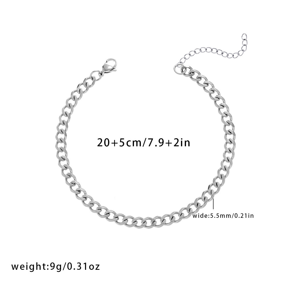 Titanium Steel Grinding Six-sided Chain Anklet Simple Punk