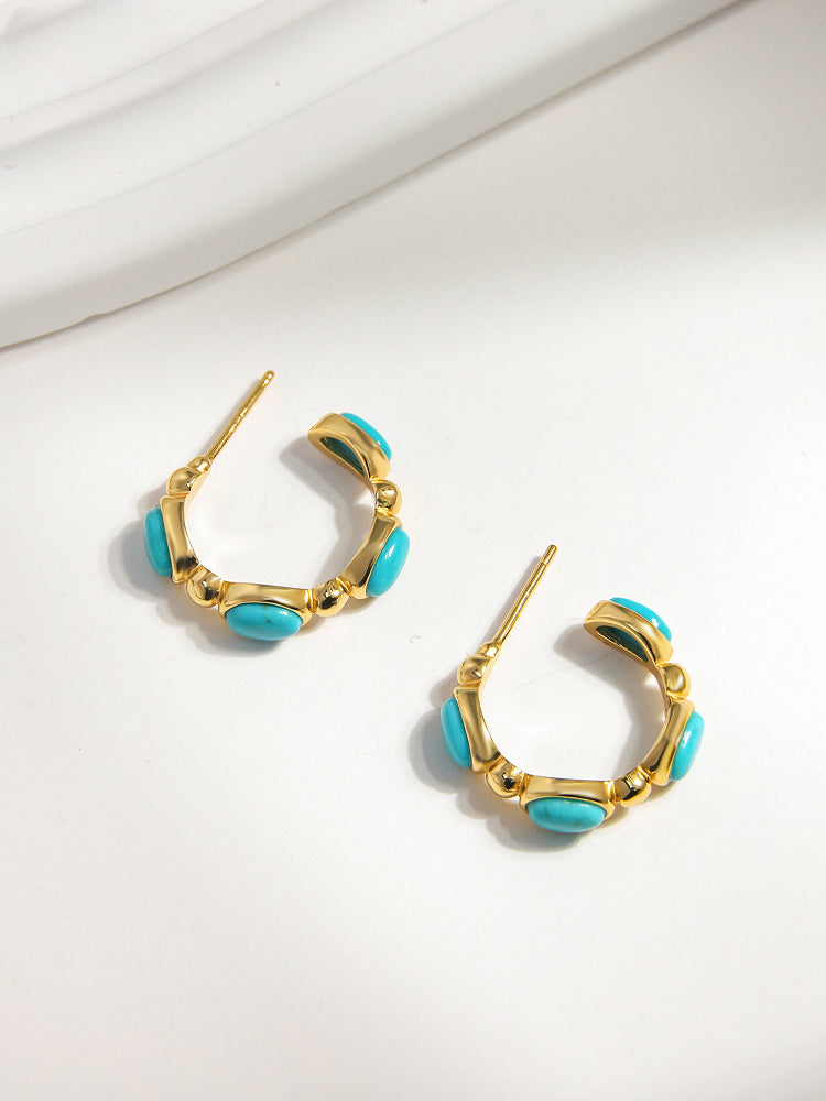 Turquoise Hoop Earrings, Chunky Gold Statement Hoops, Elegant Bridesmaid Gift For Her