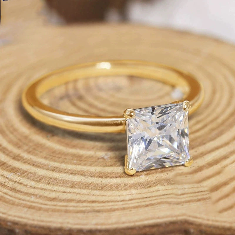 Princess Cut Solitair 925 Silver Zirconium Engagement Ring