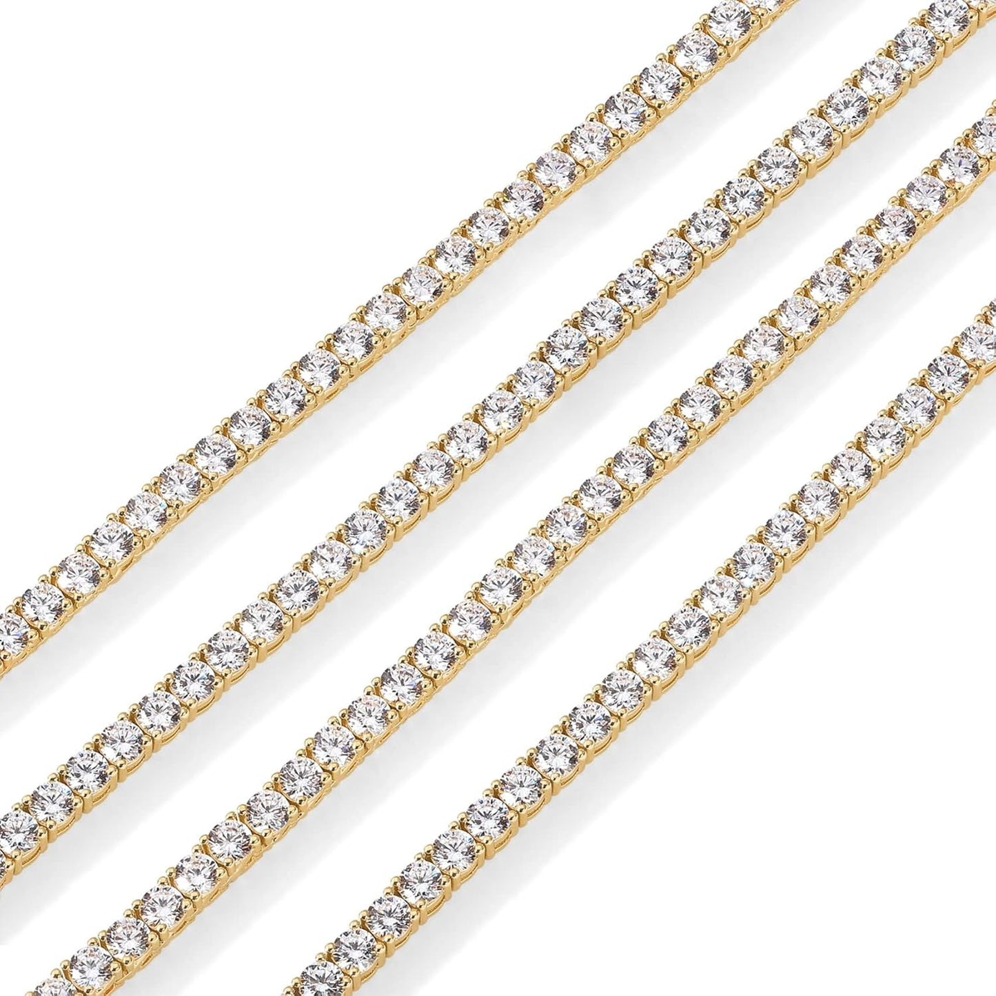 3mm Simulated Diamond Tennis Necklace for Women | Tennis Chain | Chunky Long Gold Necklace