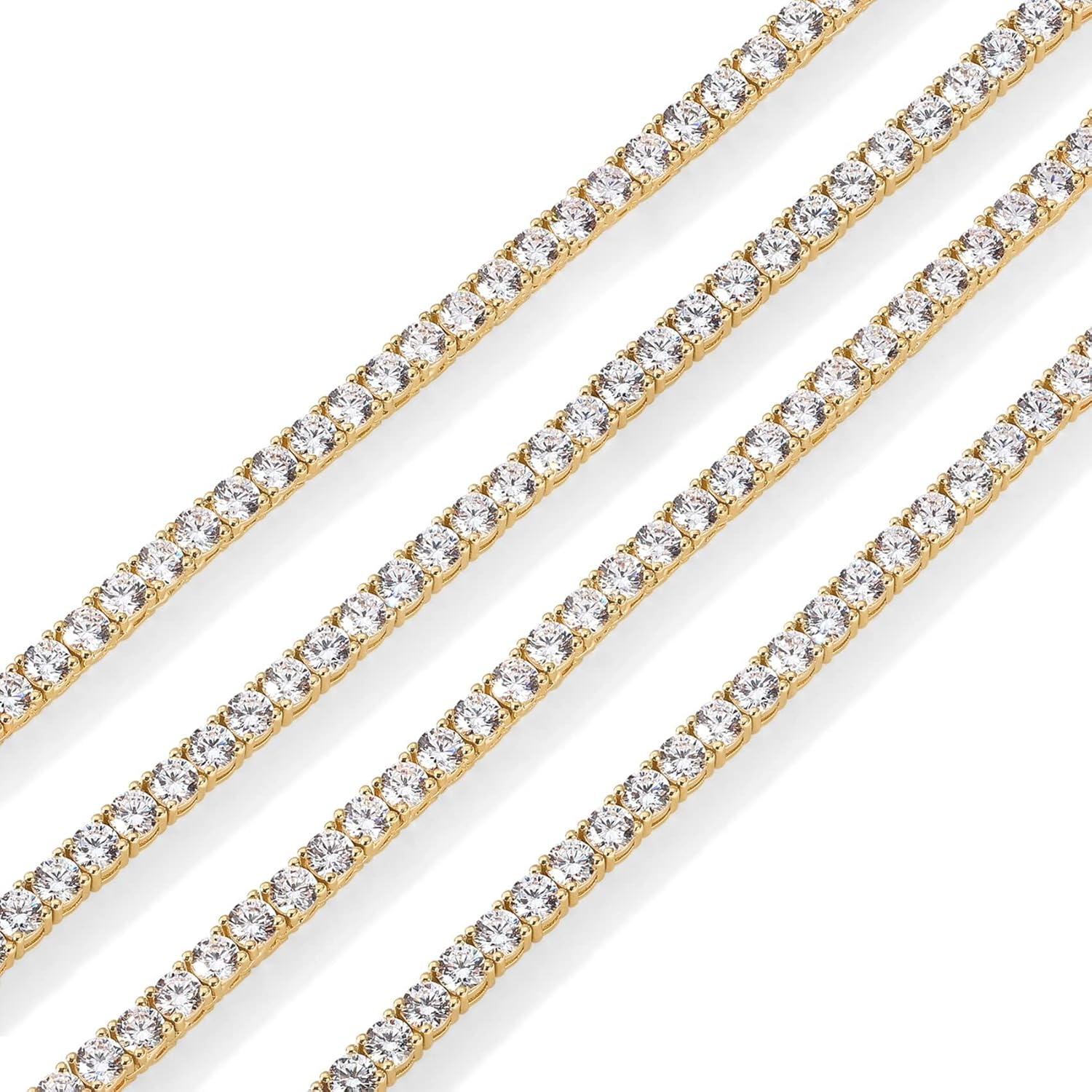 3mm Simulated Diamond Tennis Necklace for Women | Tennis Chain | Chunky Long Gold Necklace