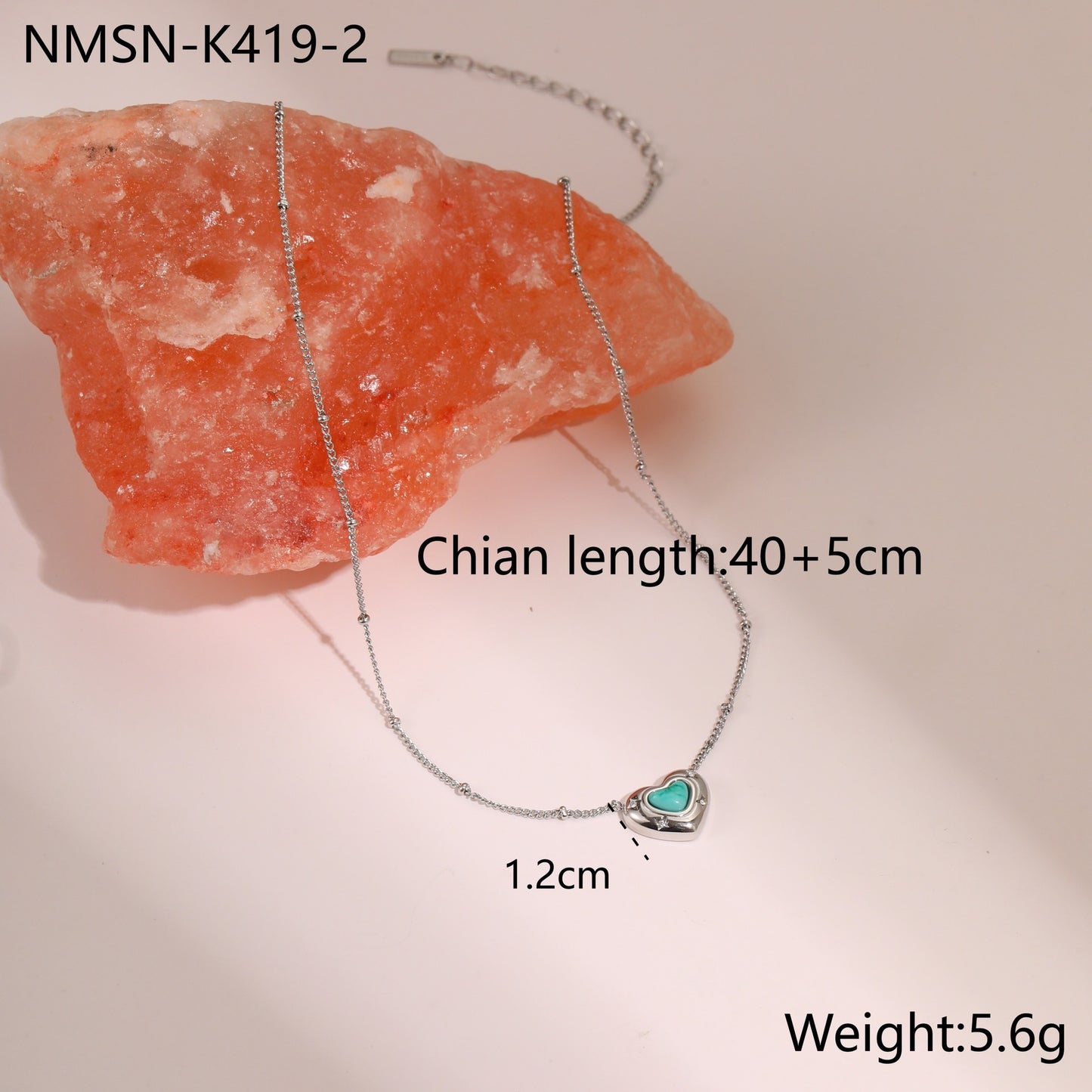 Love Heart-shaped Natural Stone Pendant Titanium Steel Necklace