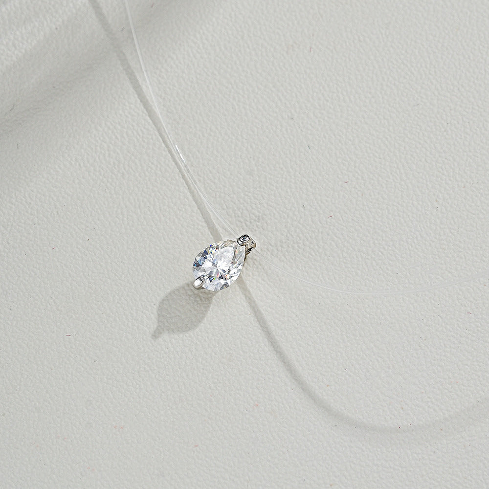 Pear Moissanite Pendant Creative Transparent Fishing Line Silver Necklace