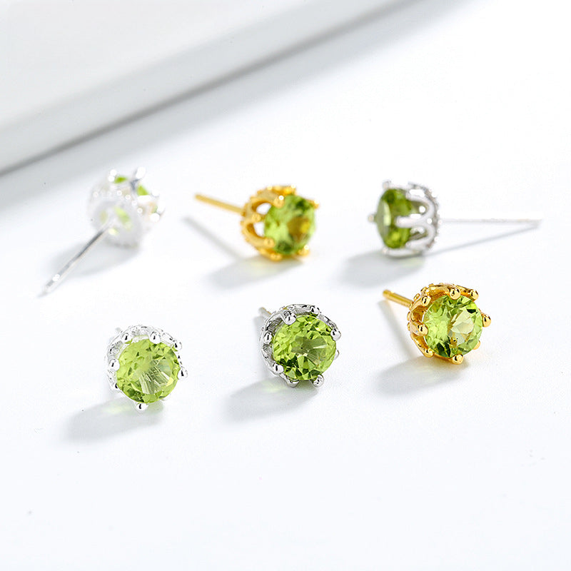 Natural Peridot Earrings 925 Sterling Silver Crystal Crown August Birthstone Christmas Gift for Her
