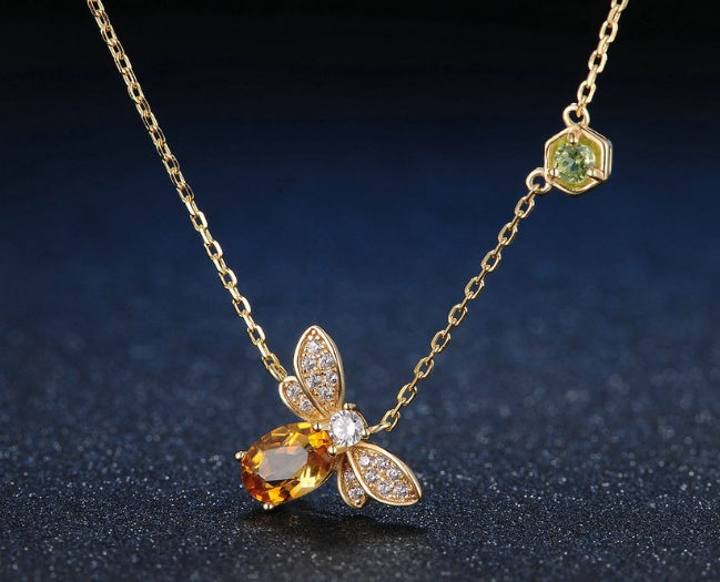 Natural Citrine Peridot Bee Necklace Birthstone Necklace, August Birthstone, Gift for Wife