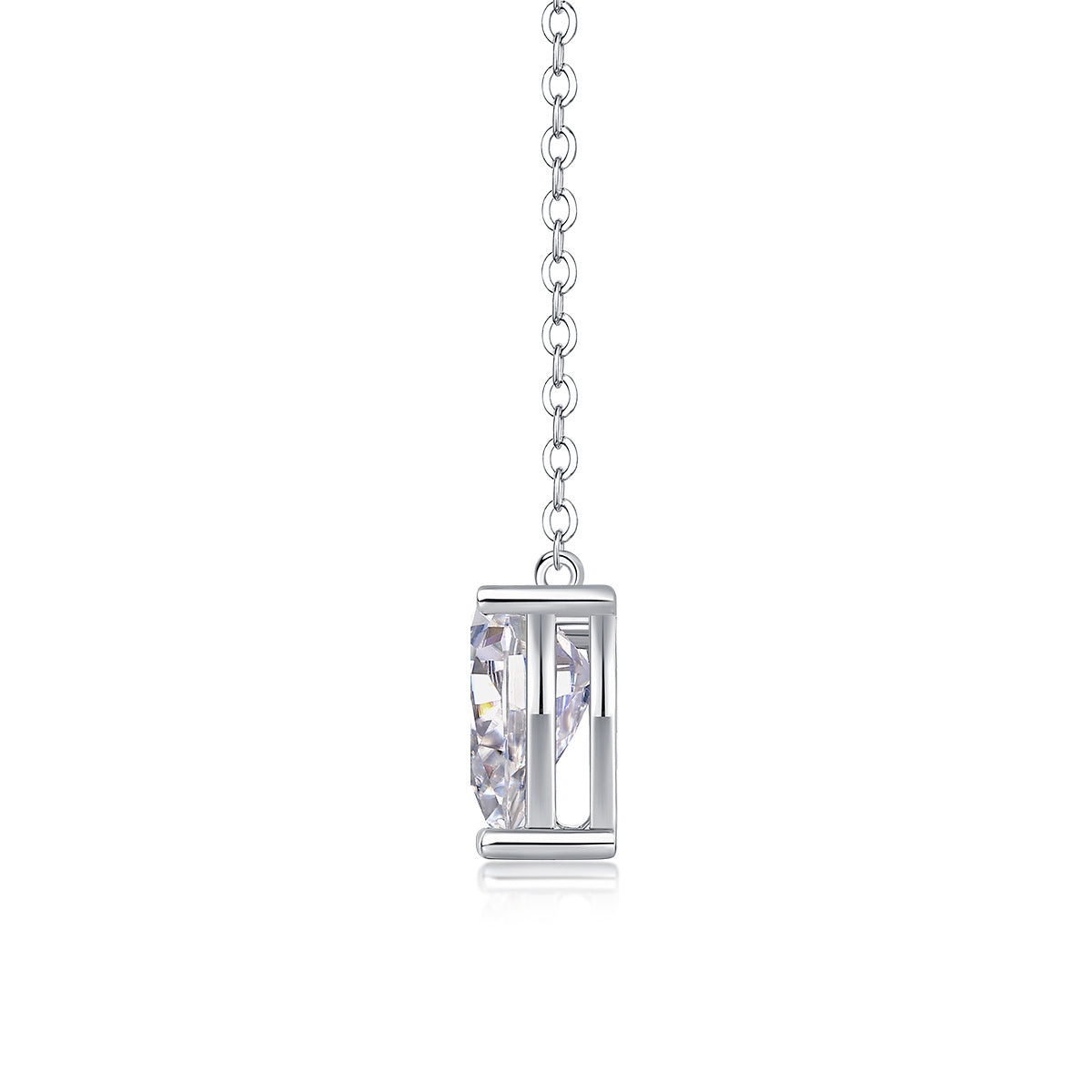 Pear Cut Moissanite Pendant Solitaire Necklace in Platinum Plated Sterling Silver