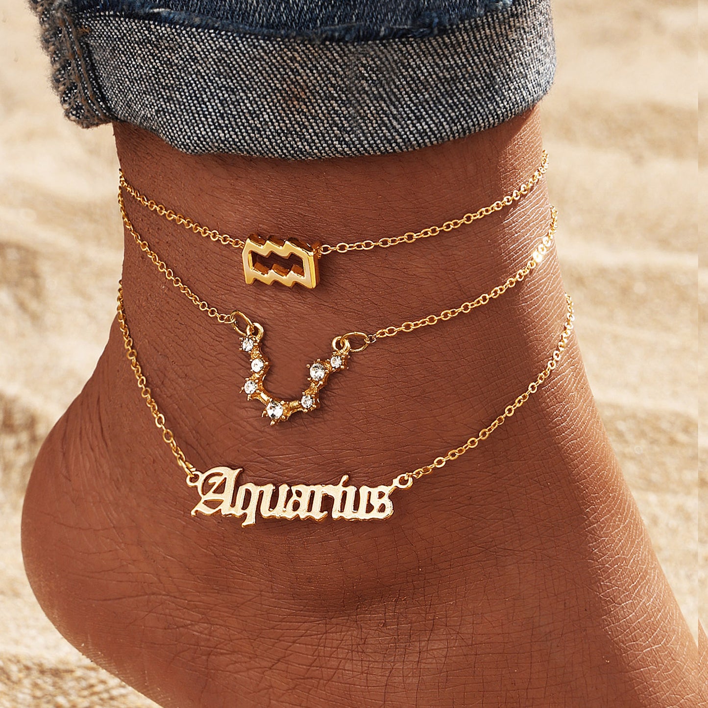 12 Constellation Alloy Anklet Women's Multi-layer Twelve Stars Gold