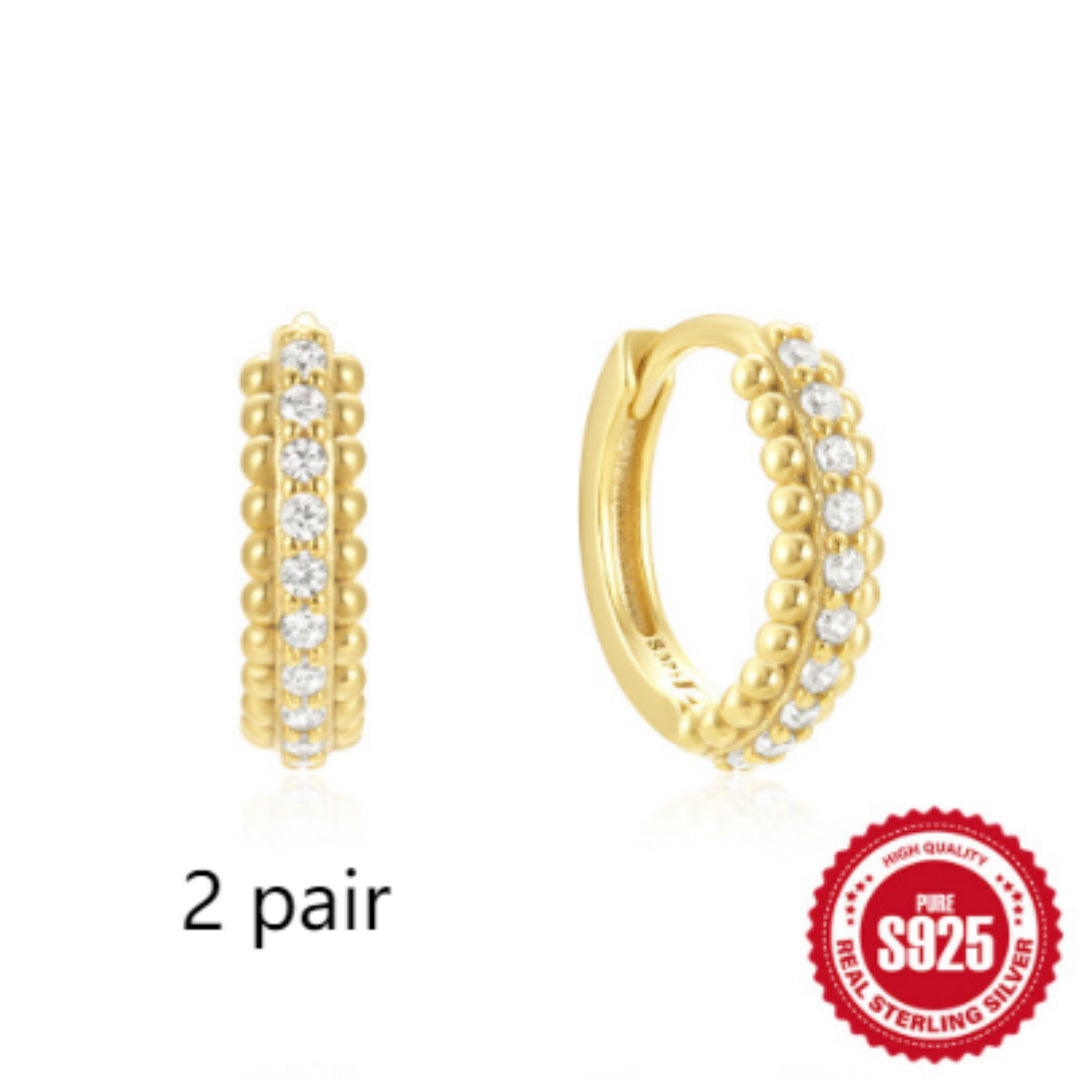 925 Sterling Silver Twisted Element Hoop Huggies Rhinestone Earrings