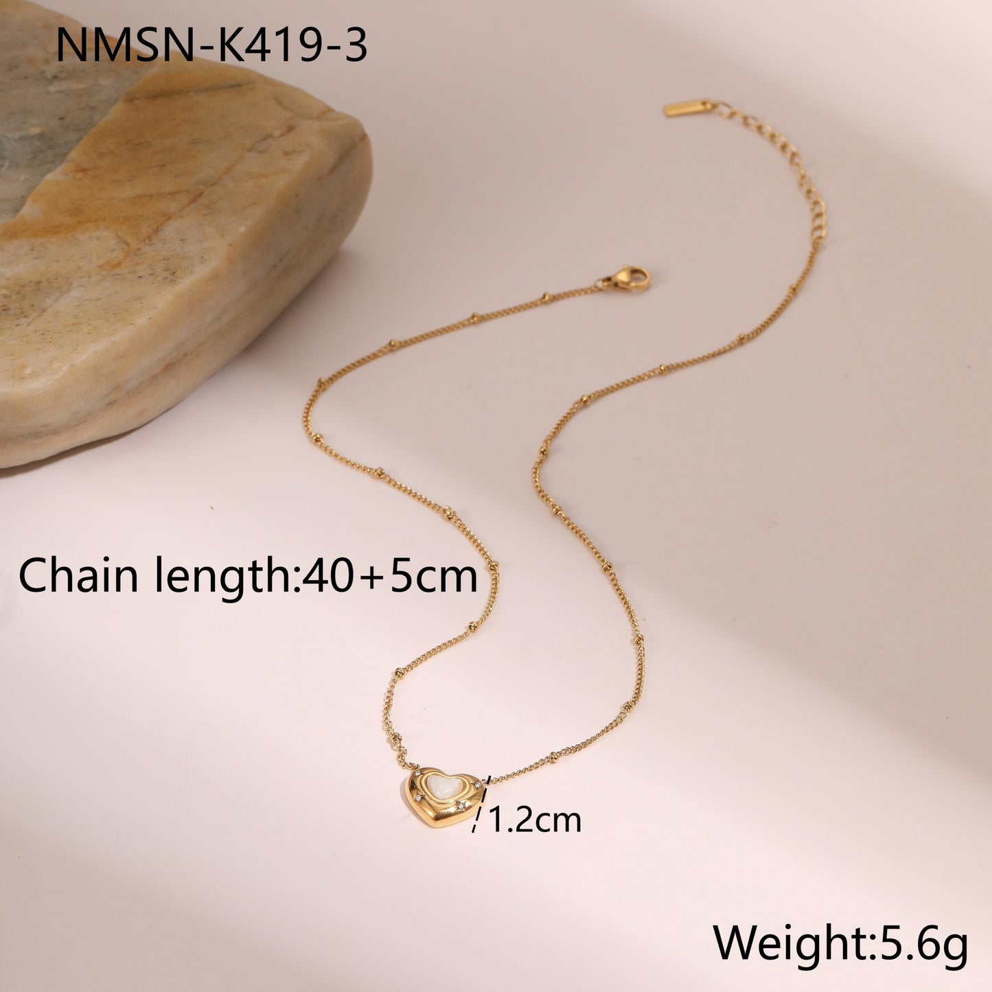 Love Heart-shaped Natural Stone Pendant Titanium Steel Necklace