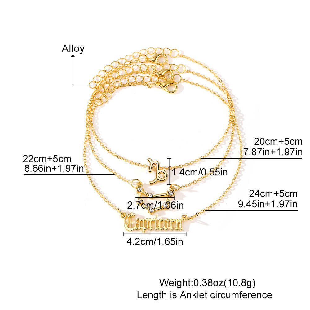 12 Constellation Alloy Anklet Women's Multi-layer Twelve Stars Gold