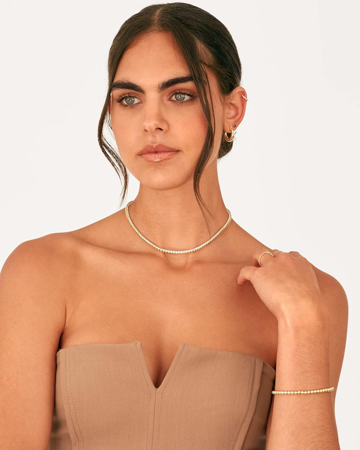 3mm Simulated Diamond Tennis Necklace for Women | Tennis Chain | Chunky Long Gold Necklace