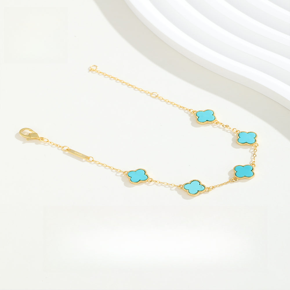 Natural Turquoise Four-leaf Clover Bracelet 925 Silver 18k Gold Plated Wedding Gift Birthday Gift Anniversary Gift