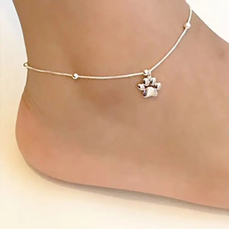 Bohemian Paw Print Pendant Beaded Anklet