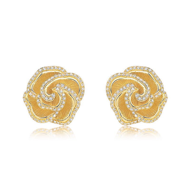 925 Silver Camellia Stud Earrings French Retro Exquisite Hand Brushed