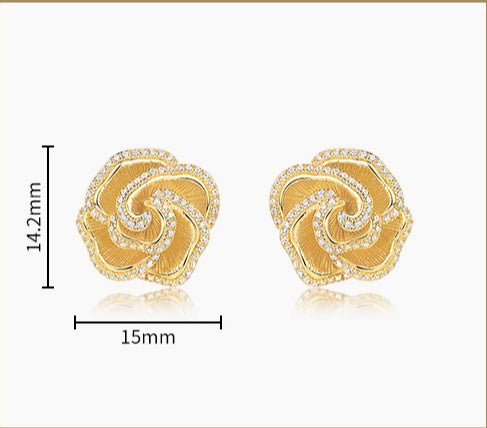 925 Silver Camellia Stud Earrings French Retro Exquisite Hand Brushed