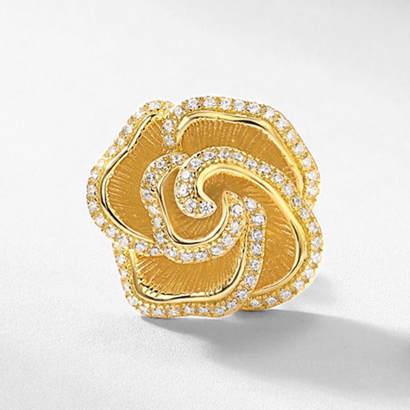 925 Silver Camellia Stud Earrings French Retro Exquisite Hand Brushed