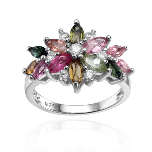 925 Silver Floral Promise Ring | Natural Gemstone Engagement Ring for Women | Small Fresh Style
