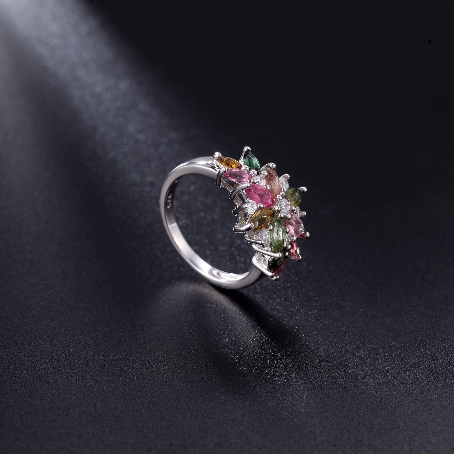 925 Silver Floral Promise Ring | Natural Gemstone Engagement Ring for Women | Small Fresh Style