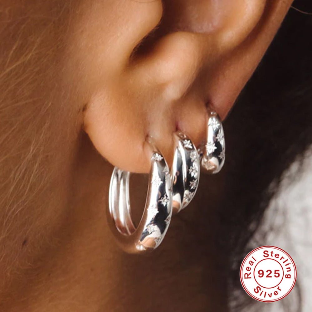 Star Huggie Hoop Earrings in 925 Sterling Silver | Diamond-Accented