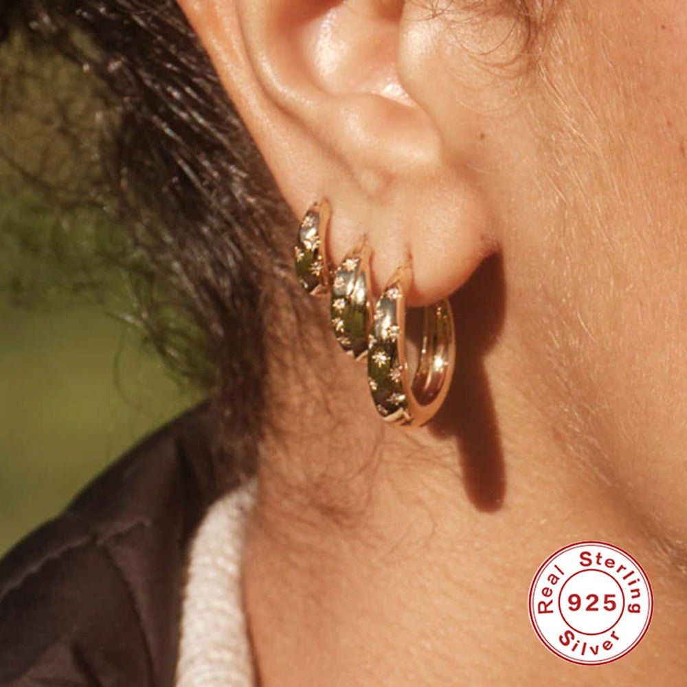 Star Huggie Hoop Earrings in 925 Sterling Silver | Diamond-Accented