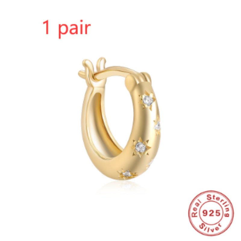 Star Huggie Hoop Earrings in 925 Sterling Silver | Diamond-Accented