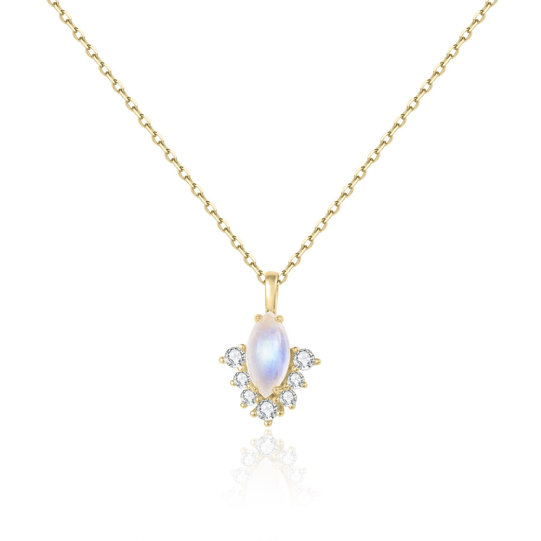 925 Sterling Silver Marquise - Cut Natural Moonstone Necklace
