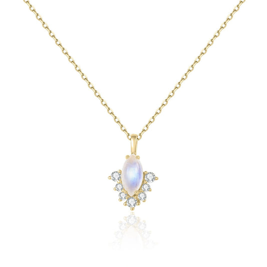 925 Sterling Silver Marquise - Cut Natural Moonstone Necklace