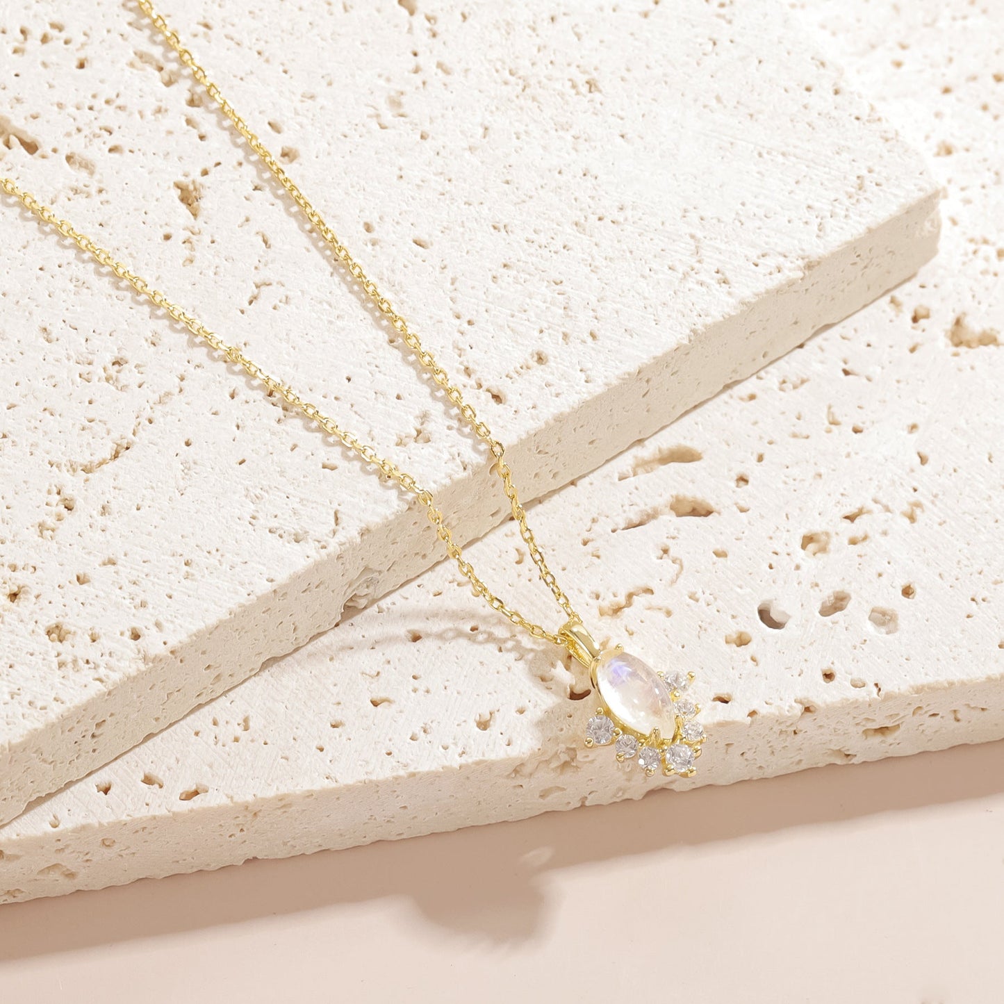 925 Sterling Silver Marquise - Cut Natural Moonstone Necklace