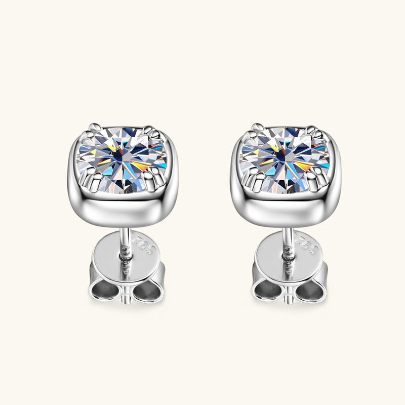 925 Sterling Silver Moissanite 2 Carat Square Stud Earrings Female