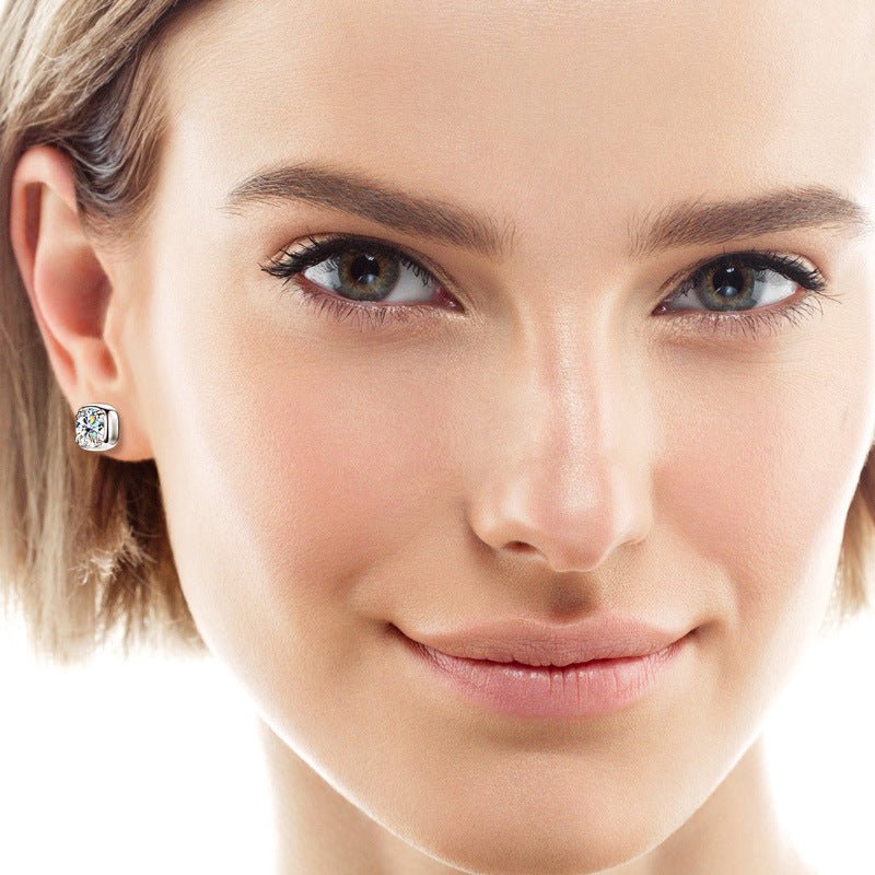 925 Sterling Silver Moissanite 2 Carat Square Stud Earrings Female