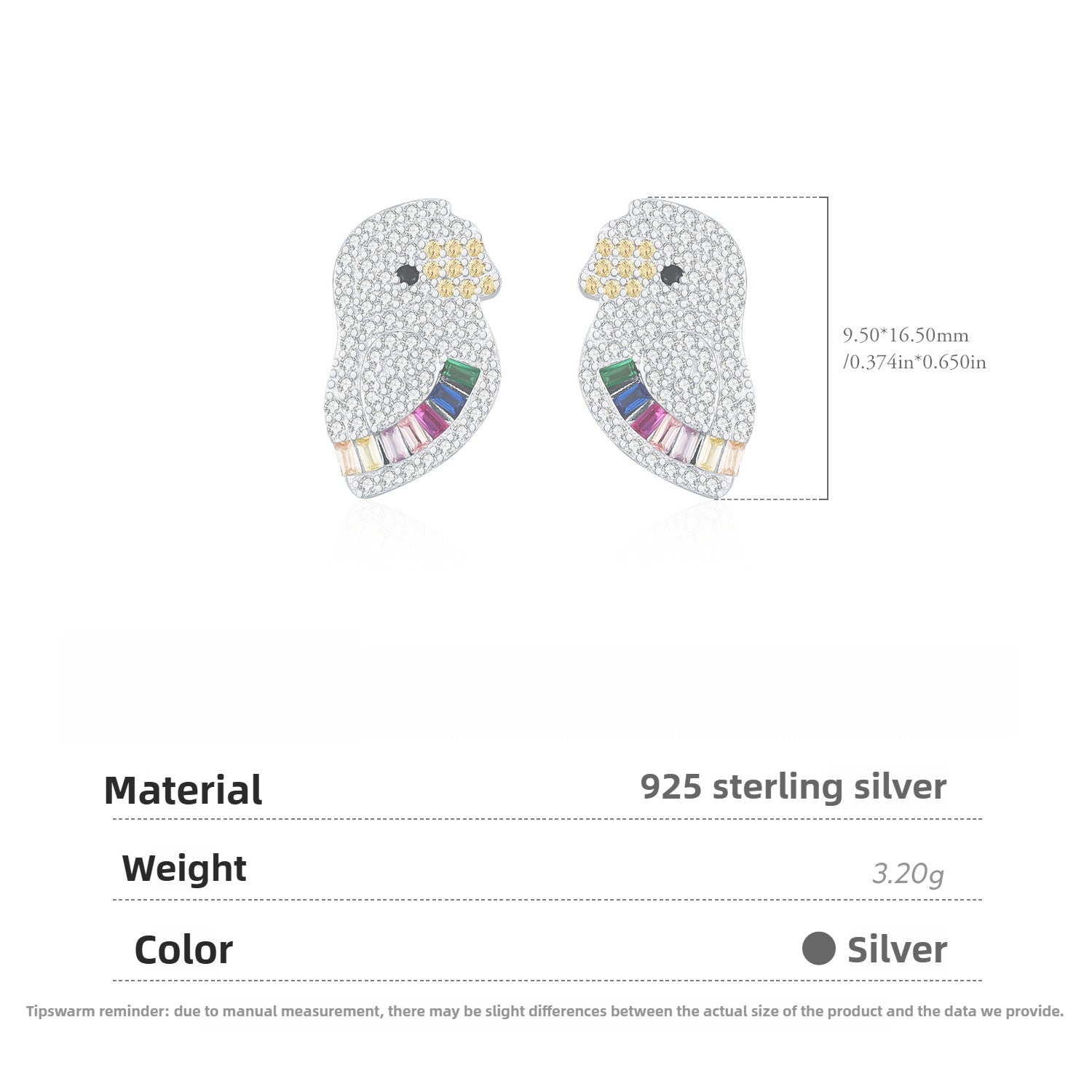 925 Sterling Silver Pamine Color Scheme Parrot Zodiac Stud Earrings
