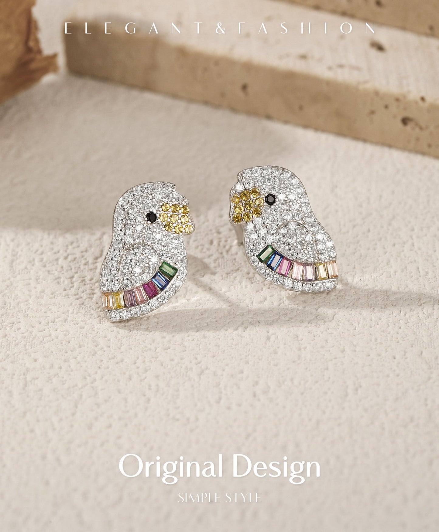 925 Sterling Silver Pamine Color Scheme Parrot Zodiac Stud Earrings