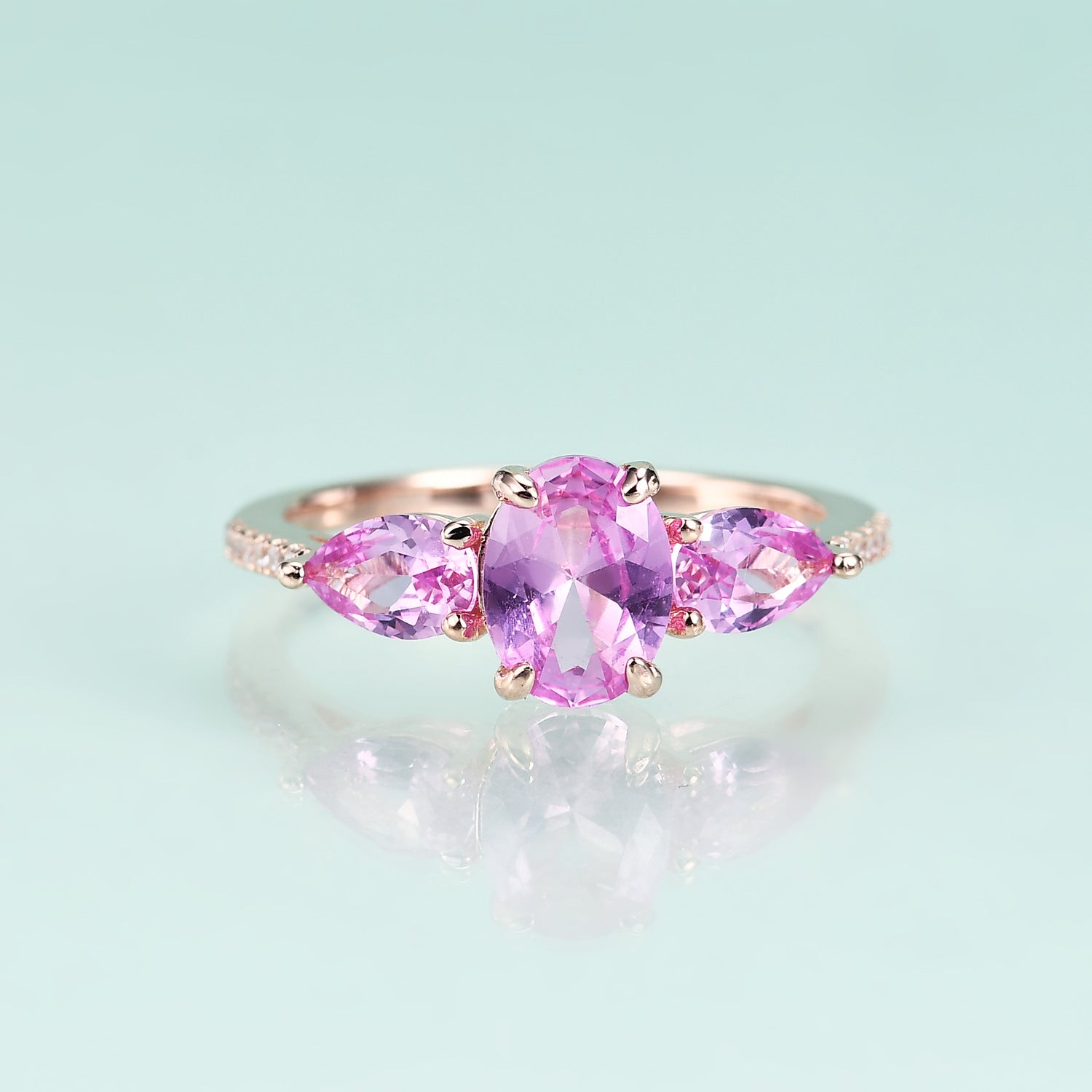 925 Sterling Silver Pink Corundum Ring Delicate Colored Gemstone Ring Gift for her