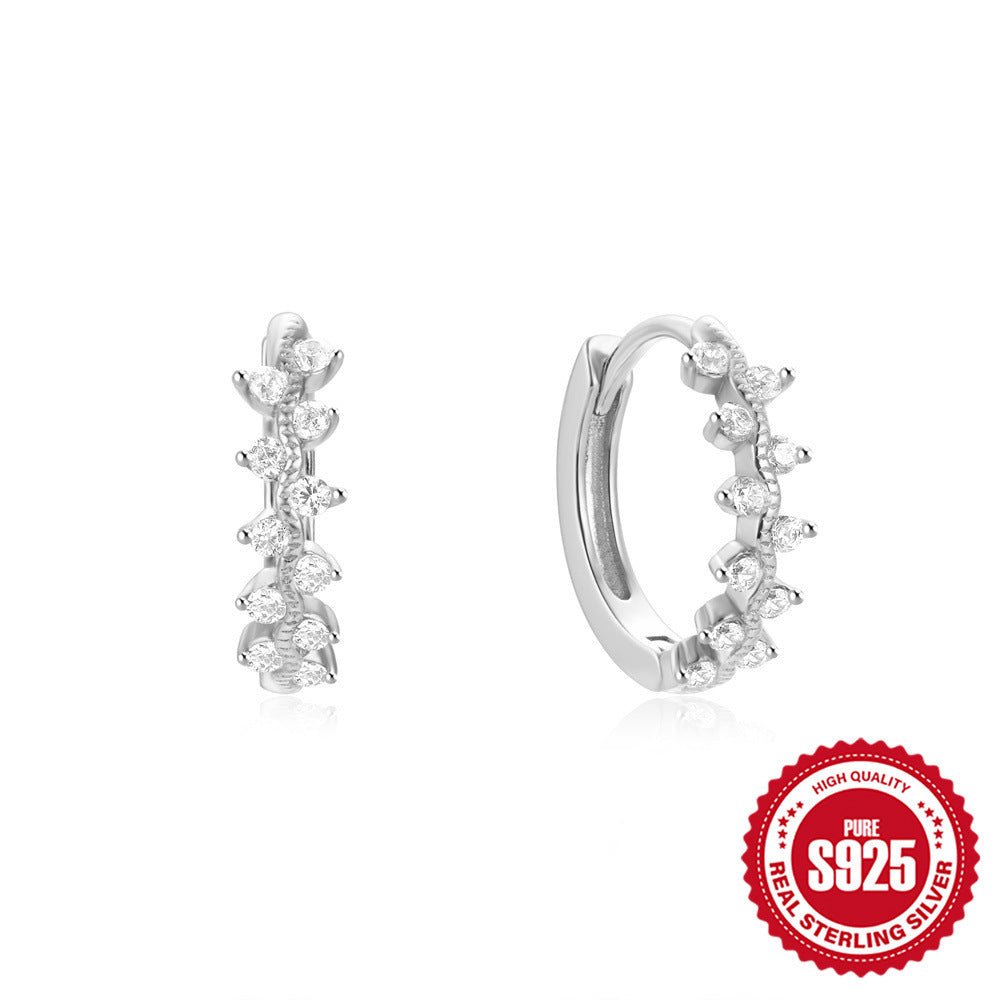 925 Sterling Silver Twisted Element Hoop Huggies Rhinestone Earrings