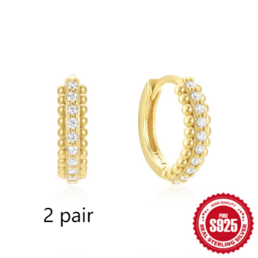 925 Sterling Silver Twisted Element Hoop Huggies Rhinestone Earrings