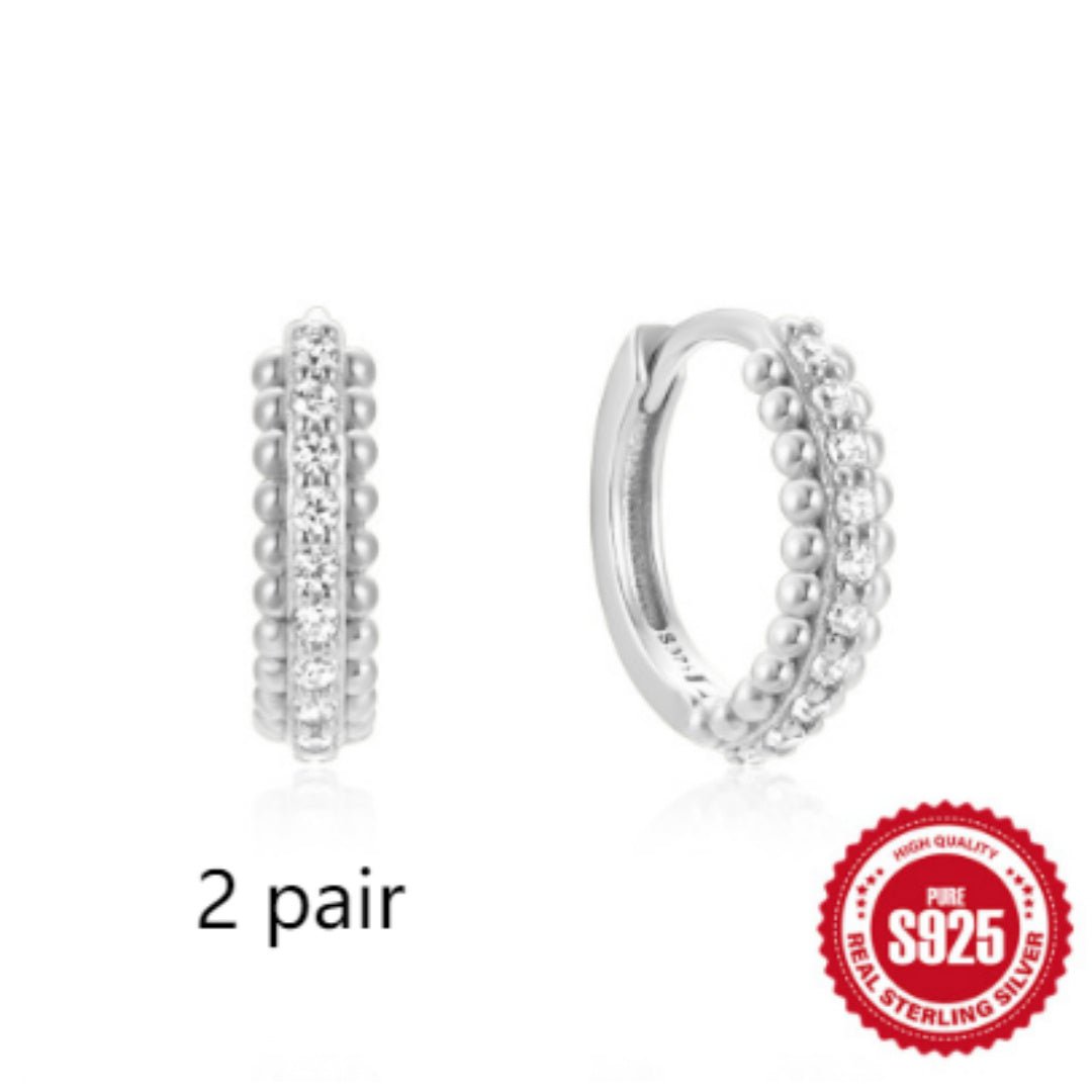 925 Sterling Silver Twisted Element Hoop Huggies Rhinestone Earrings