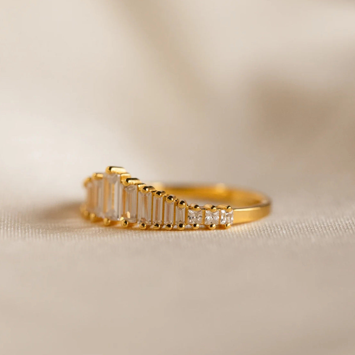 Art Deco Diamond Ring Minimalist • Vintage Style Cocktail Ring in Gold • Crystal Chandelier Engagement Ring, Gift for Her