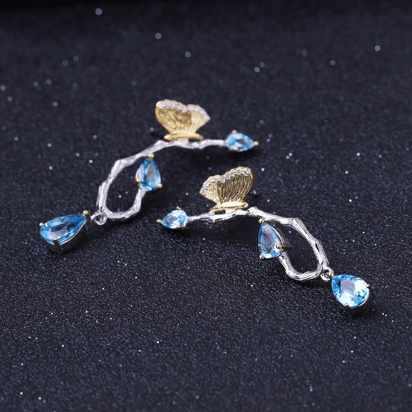 Topaz Butterfly Earrings Elegant Natural Style in Sterling Silver