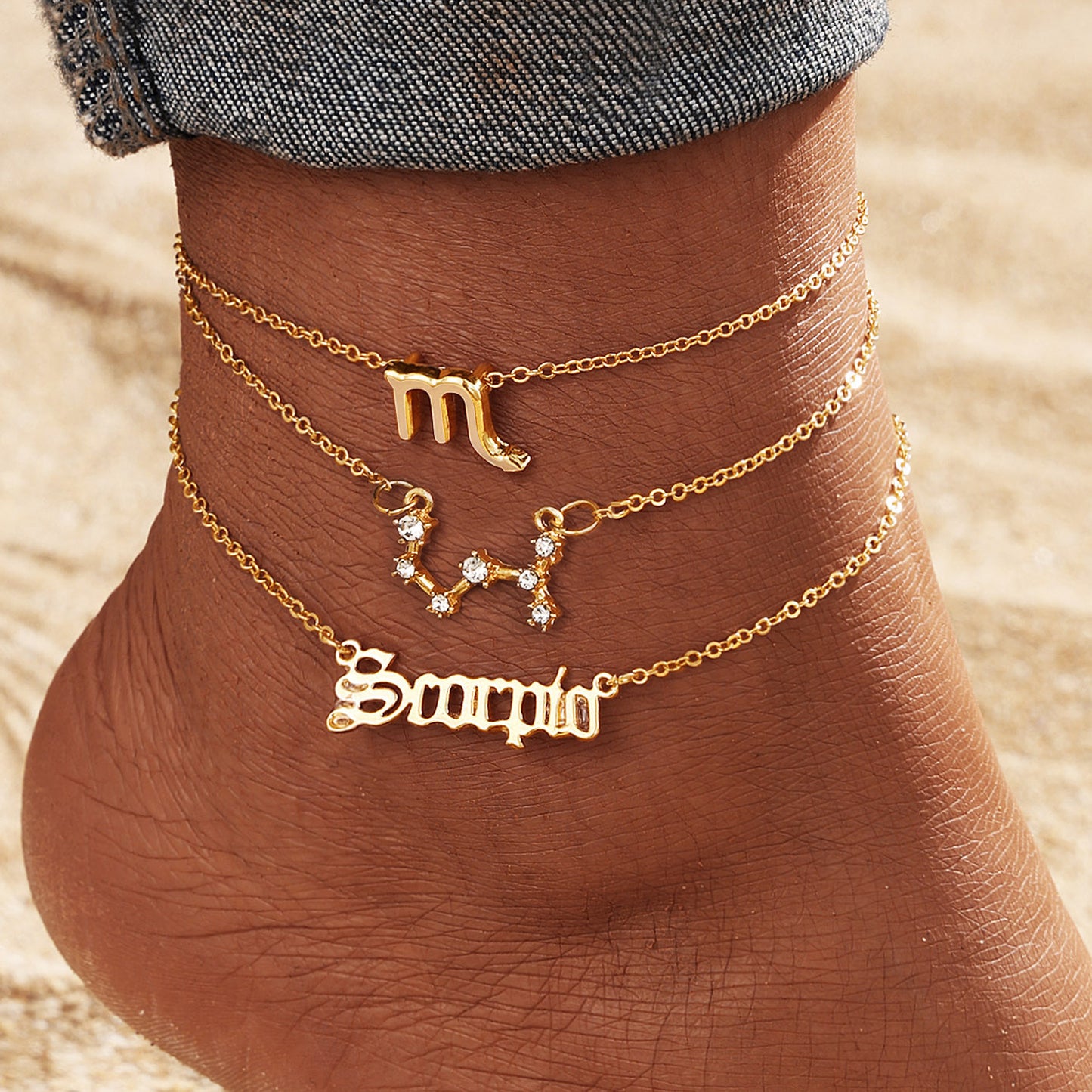 12 Constellation Alloy Anklet Women's Multi-layer Twelve Stars Gold