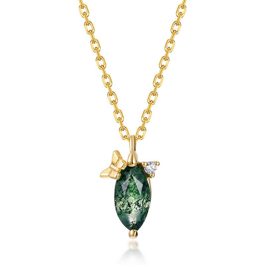 Natural Moss Agate Marquise Pendant 925 Silver Moss Stone Necklace Gift for Her